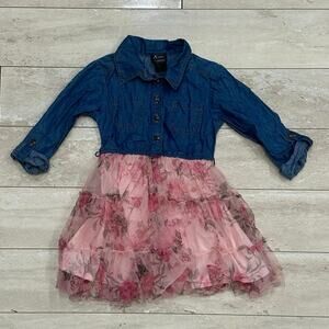 Pink & Violet Denim Long Sleeve Dress 4T